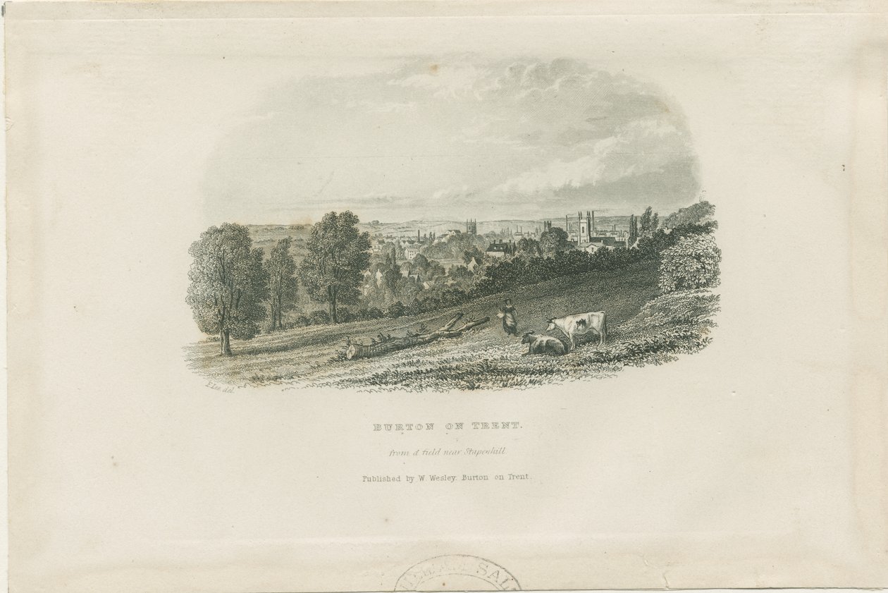 Burton-upon-Trent Bridge and Town: teräskaiverrus ja [?1800-luku] (tulostus) tekijältä School English