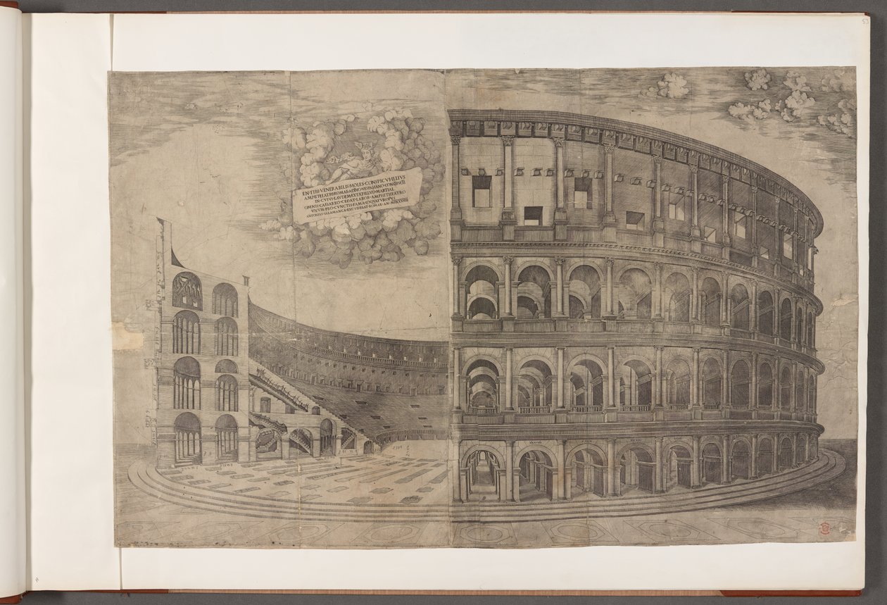 Puuvilla Augustus III, f.53 Colosseum.   Printtejä muinaisista rakennuksista, taiteesta ja niihin liittyvistä kohtauksista, pääasiassa Roomassa tekijältä School English