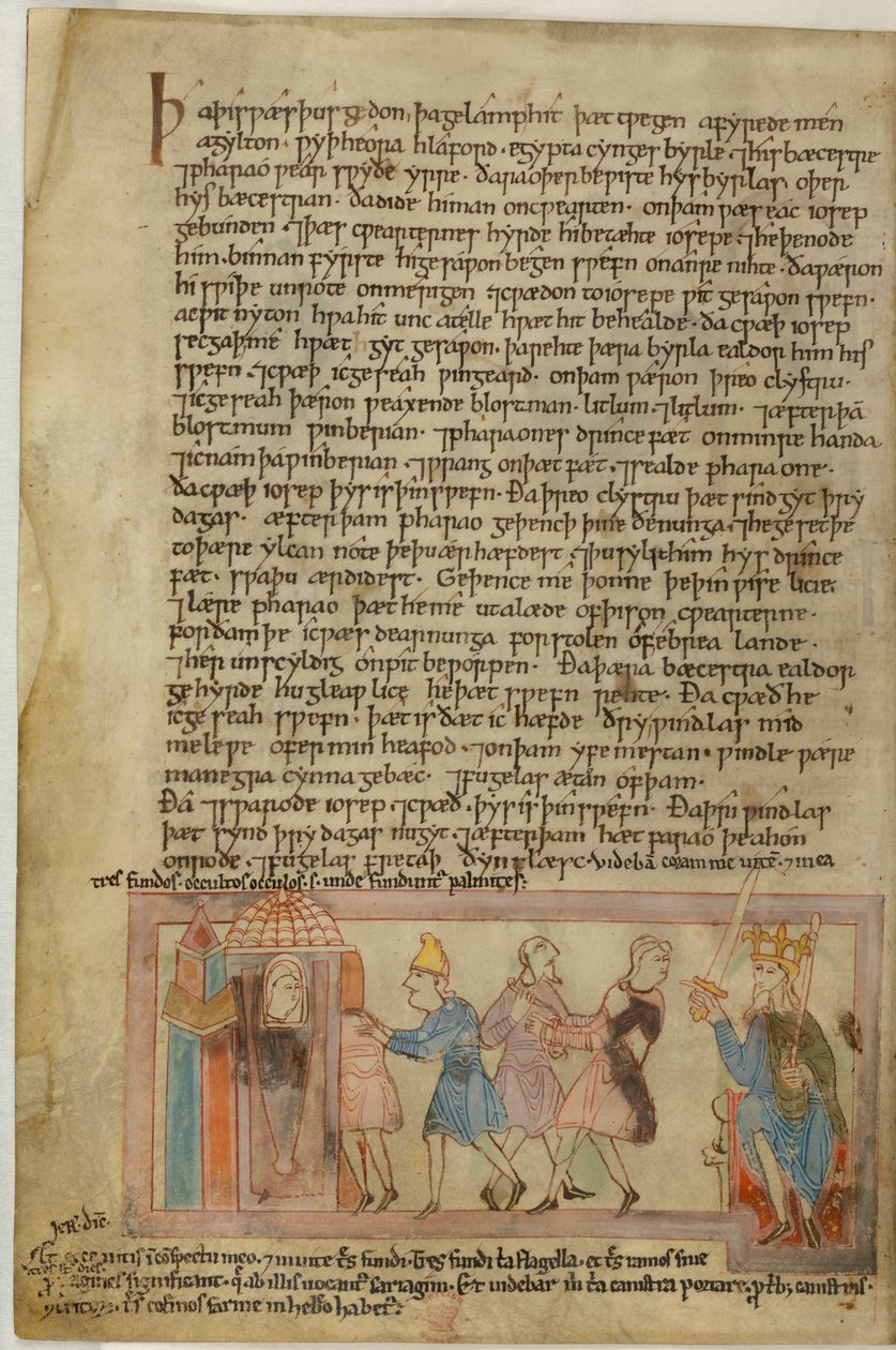 Cotton Claudius B. IV, f.58v Kohtaus anglosaksisesta oikeudesta, kuva (vellum) tekijältä School English