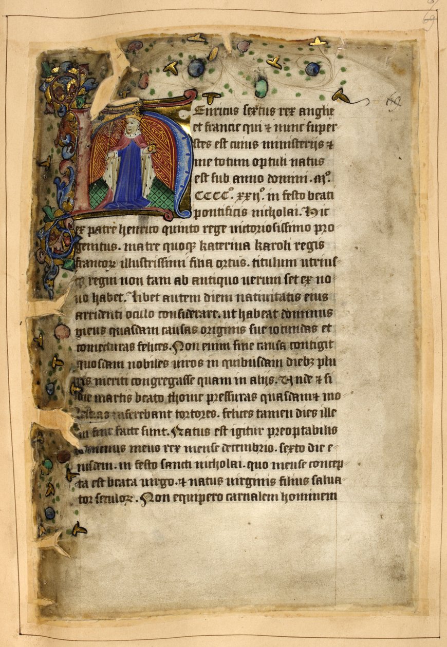 Puuvilla Tiberius A. VIII, f.67 Henry VI:n historiallinen nimikirjaiminen (vellum) tekijältä School English