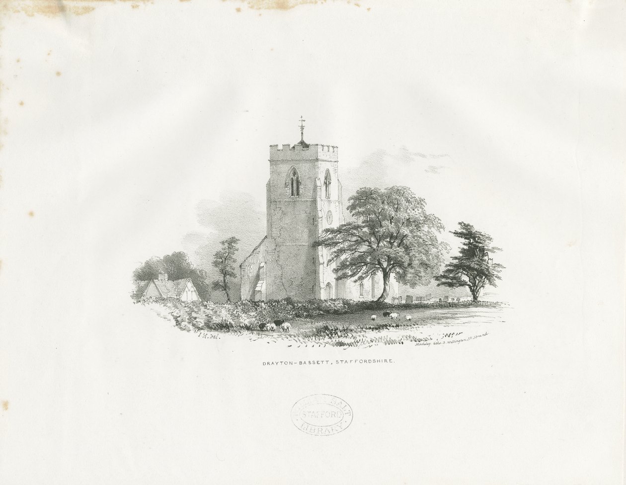 Drayton Bassett Church: litografia (vinjetoitu), nd [c 1825-30] (painettu) tekijältä School English