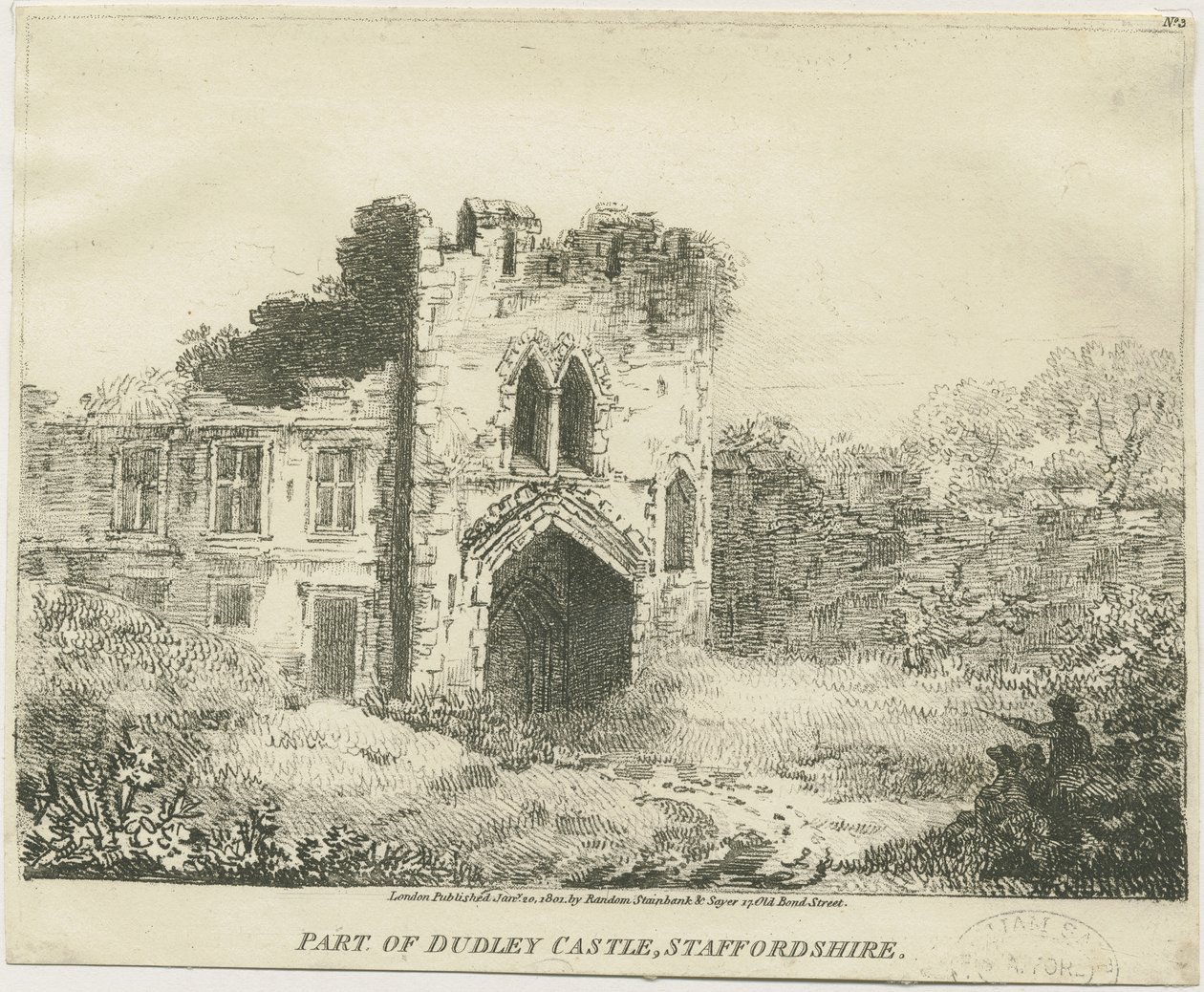 Dudley Castle - The Gatehouse: litografia, nd [c 1801] (painettu) tekijältä School English