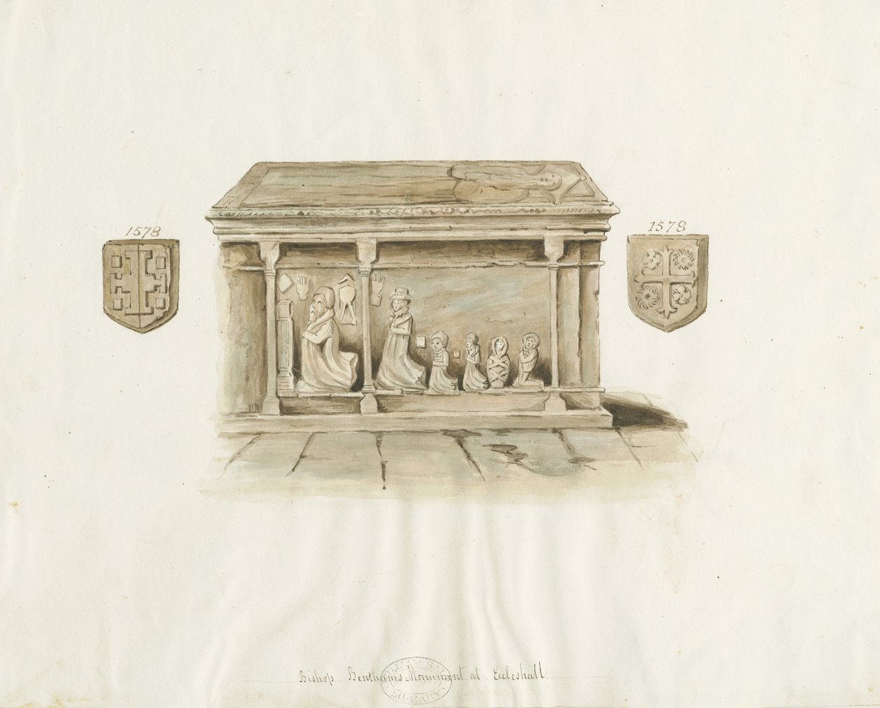 Eccleshallin kirkko: Piispa Benthamin hauta: akvarellimaalaus, nd [?1800-luku] (maalaus) tekijältä School English