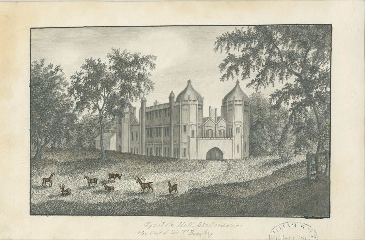 Forton - Aqualate Hall: lyijykynäpiirros, nd [1800-luku] (piirustus) tekijältä School English