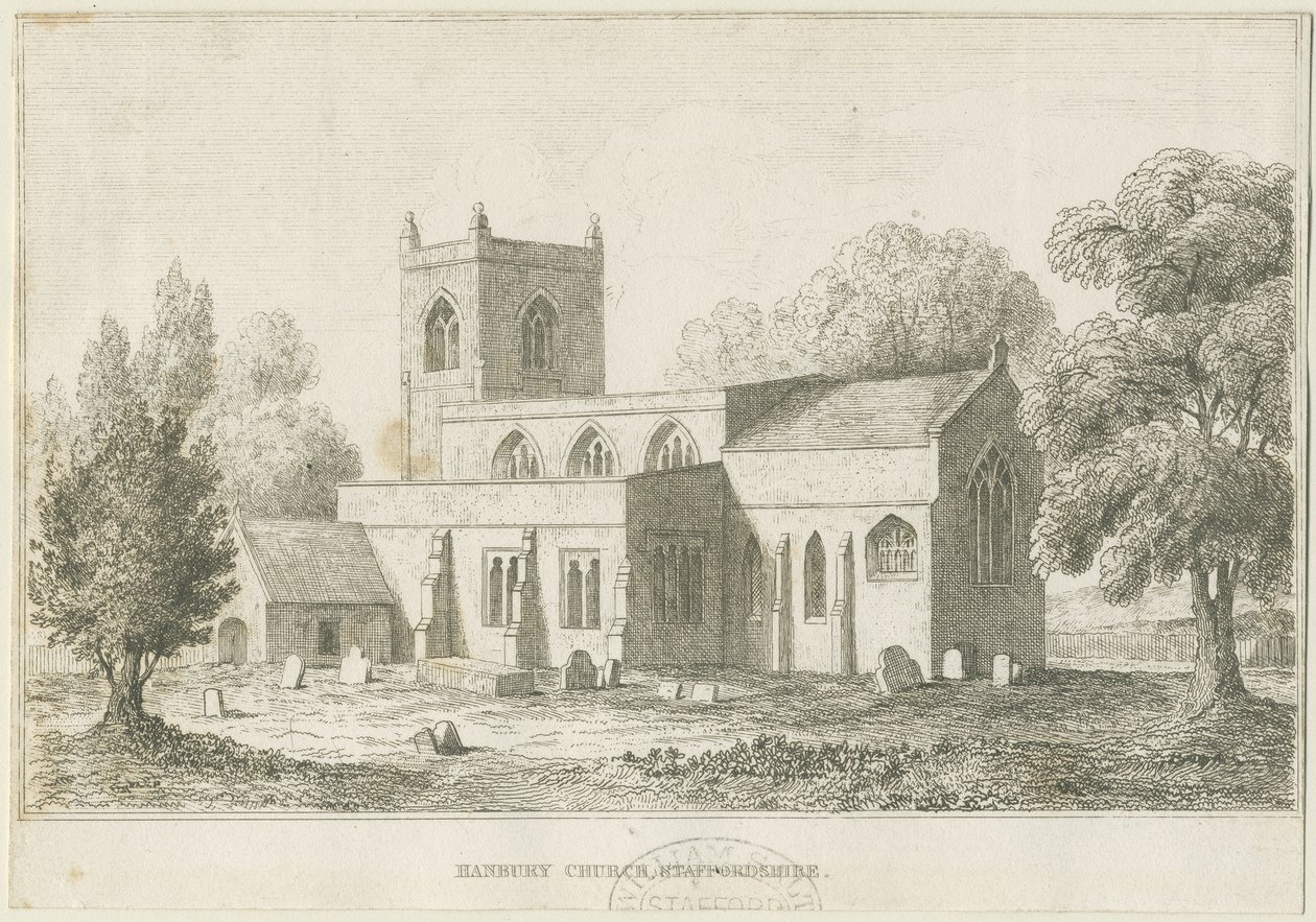 Hanburyn kirkko: etsaus, nd [c 1800] (painettu) tekijältä School English