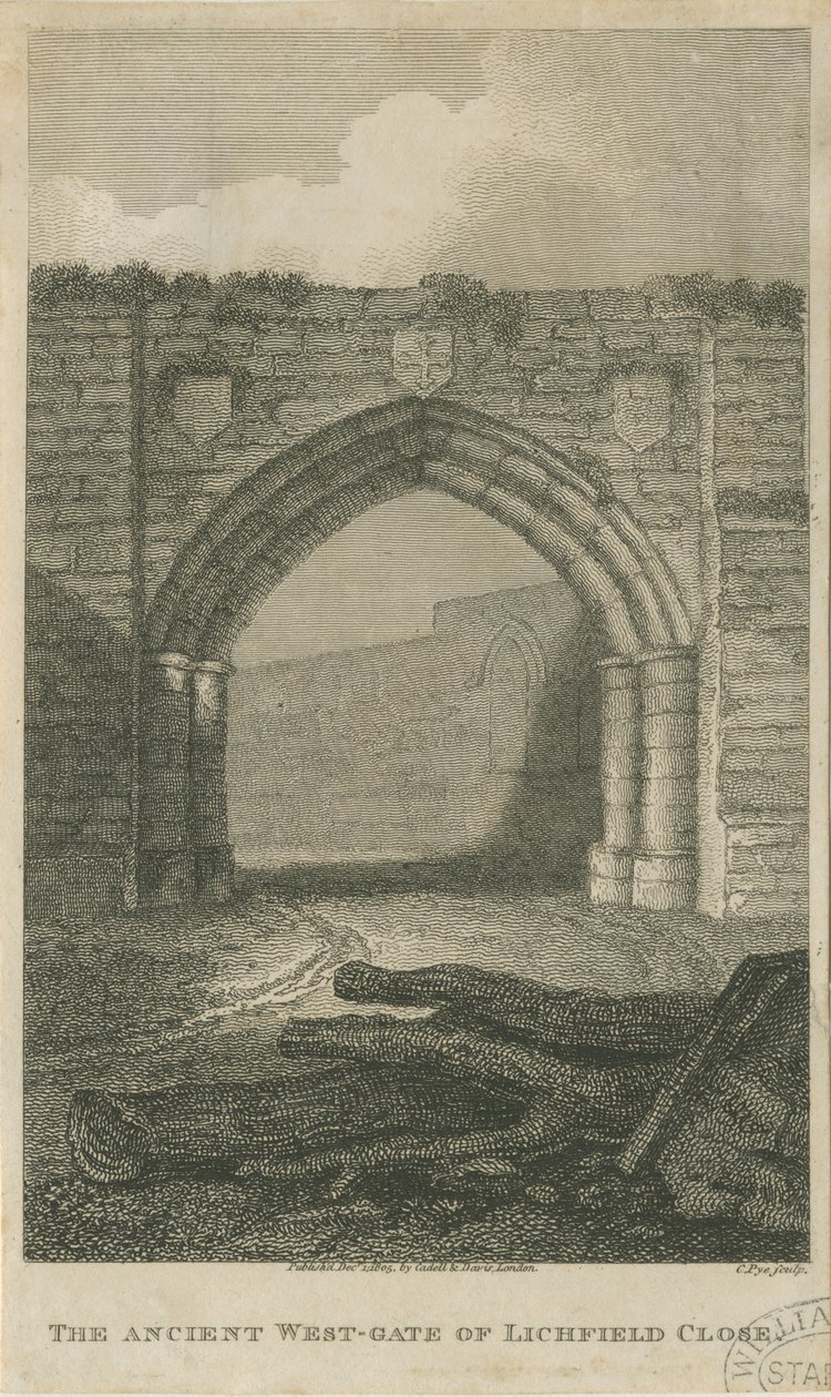 Lichfield - Ancient West Gate of The Close: kaiverrus, nd [c 1805] (tulostus) tekijältä School English