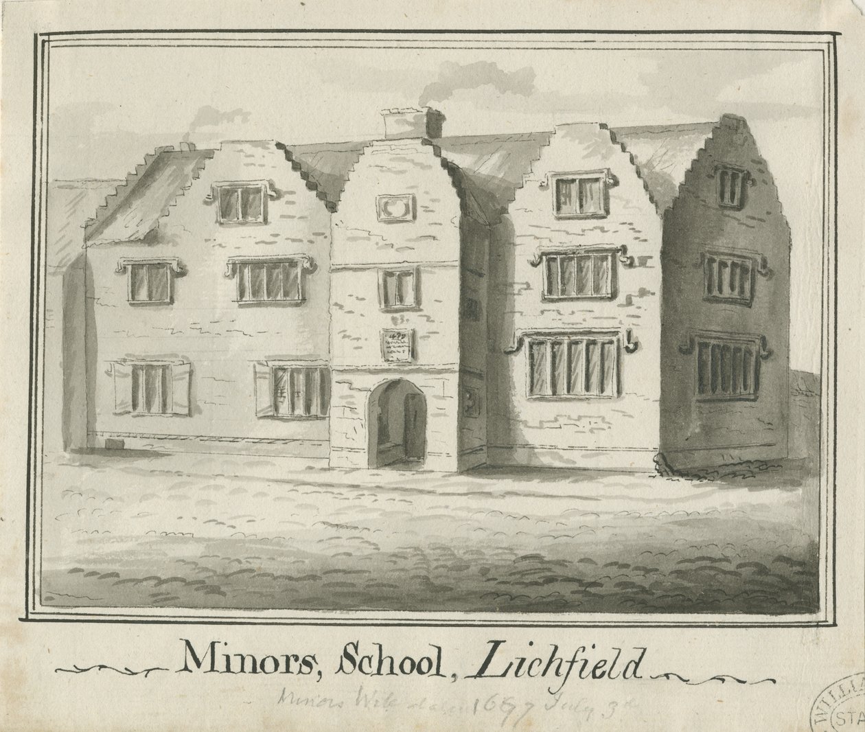 Lichfield - Alaikäisten koulu: seepiapesupiirustus, nd [?1700-luku] (piirustus) tekijältä School English
