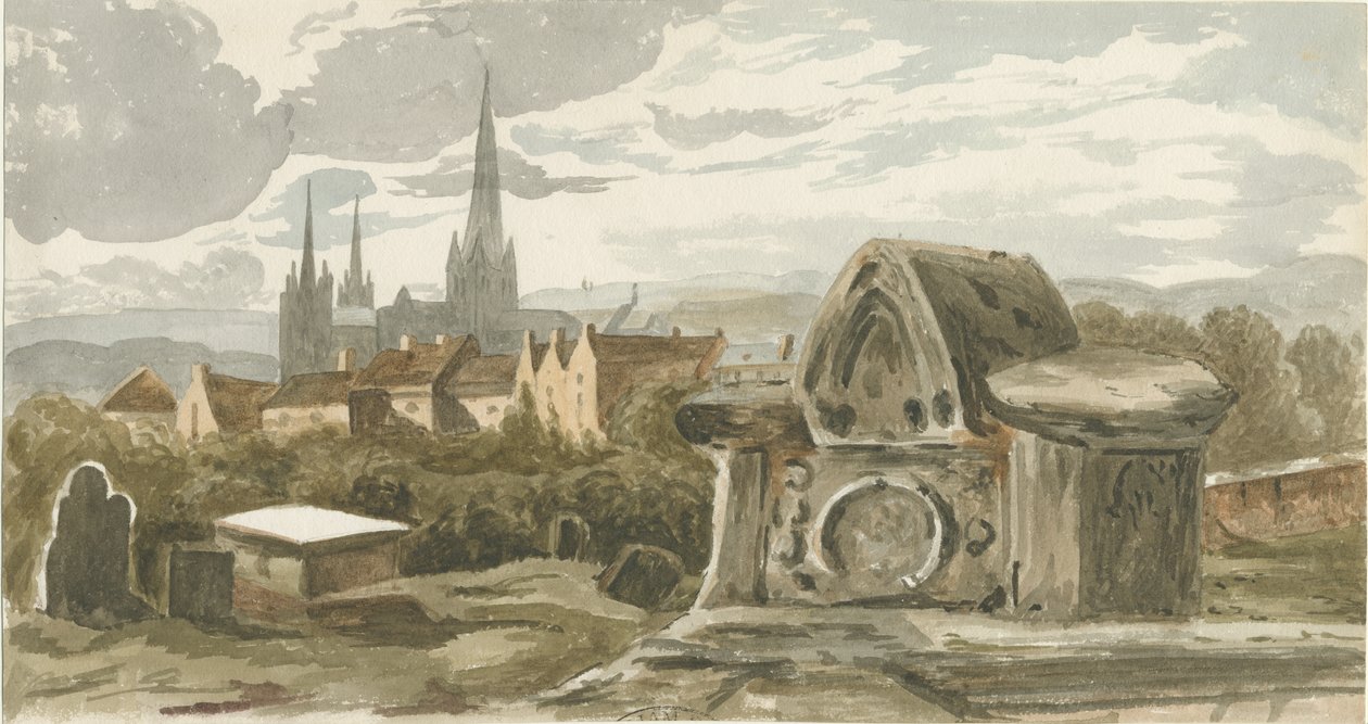 Lichfield - Vanha hauta Pyhän Mikaelin kirkkopihalla: akvarellimaalaus, nd [?1800-luku] (maalaus) tekijältä School English