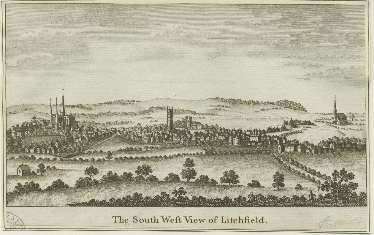 Lichfield - Lounaisnäkymä: kuparilevykaiverrus, nd [1700-luvun loppu] (painettu) tekijältä School English