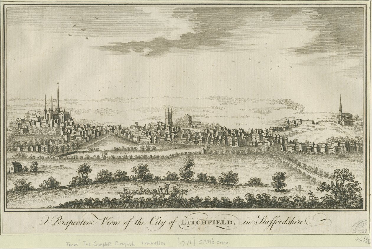 Lichfield - Lounaisnäkymä: kaiverrus, nd [1771] (painettu) (printti) tekijältä School English