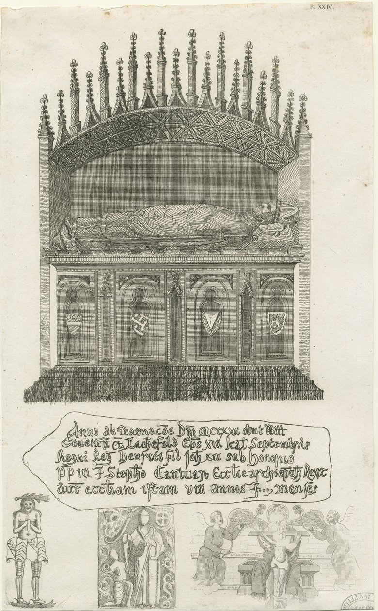 Lichfieldin katedraali - Piispan hauta [?Piispa Cornhill]: etsaus, nd [?1700-luvun loppu] (painettu) tekijältä School English