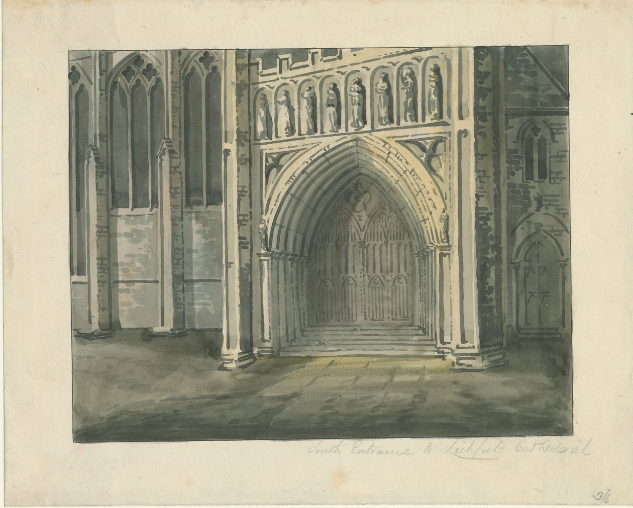 Lichfield Cathedral - South Transept: akvarellimaalaus, nd [?1800-luvulla] (maalaus) tekijältä School English