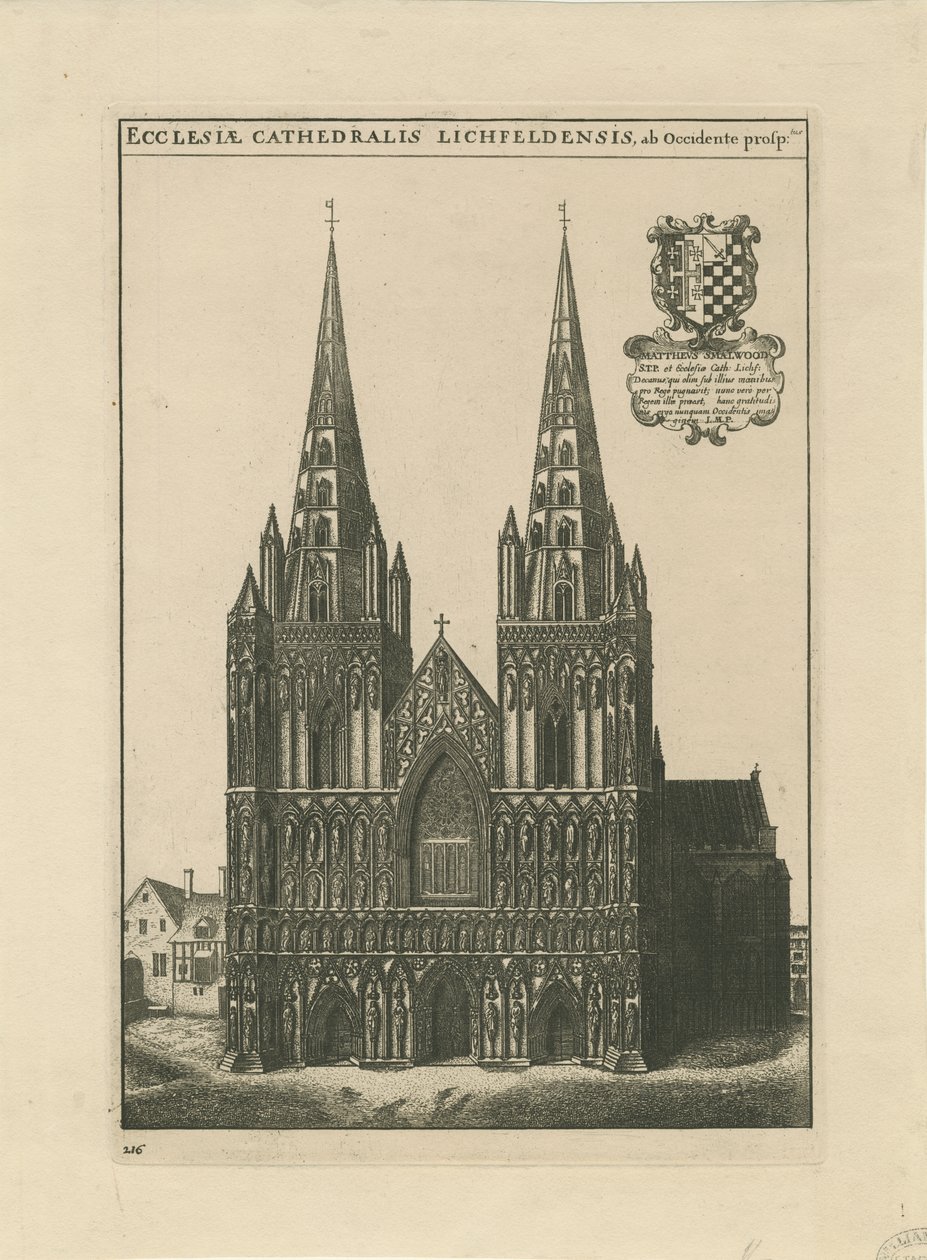 Lichfield Cathedral - West Front: kaiverrus ja [?1600-luvun loppu] (tulostus) tekijältä School English