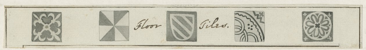 Mavesyn Ridware - Lattialaatat Mavesyn Mortuary Chapelissa: seepiapiirros, nd [?1700-luvun lopulla] (piirustus) tekijältä School English
