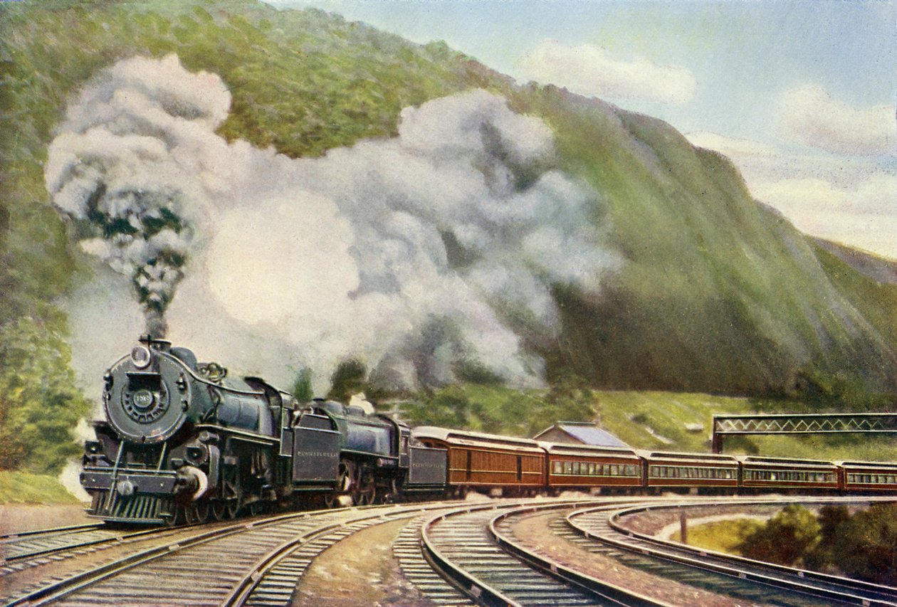 New Yorkin ja Chicagon välinen pikajunayhteys, Harry Goldingin The Wonder Book of Railways -kirjasta (painettu). tekijältä School English
