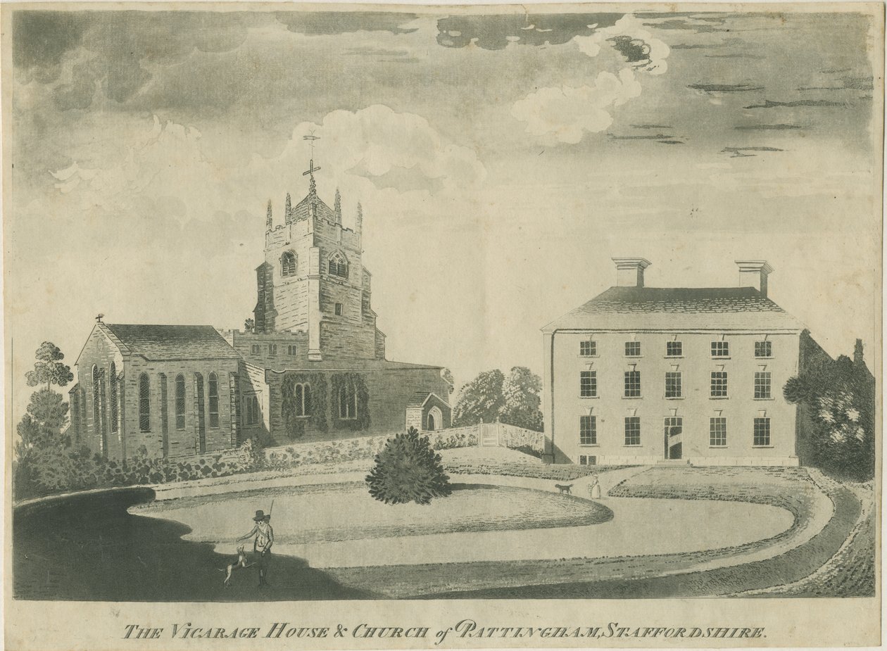 Pattinghamin kirkko ja pappilatalo: akvatintakaiverrus, nd [? 1700-luvun loppu] (tulostus) tekijältä School English