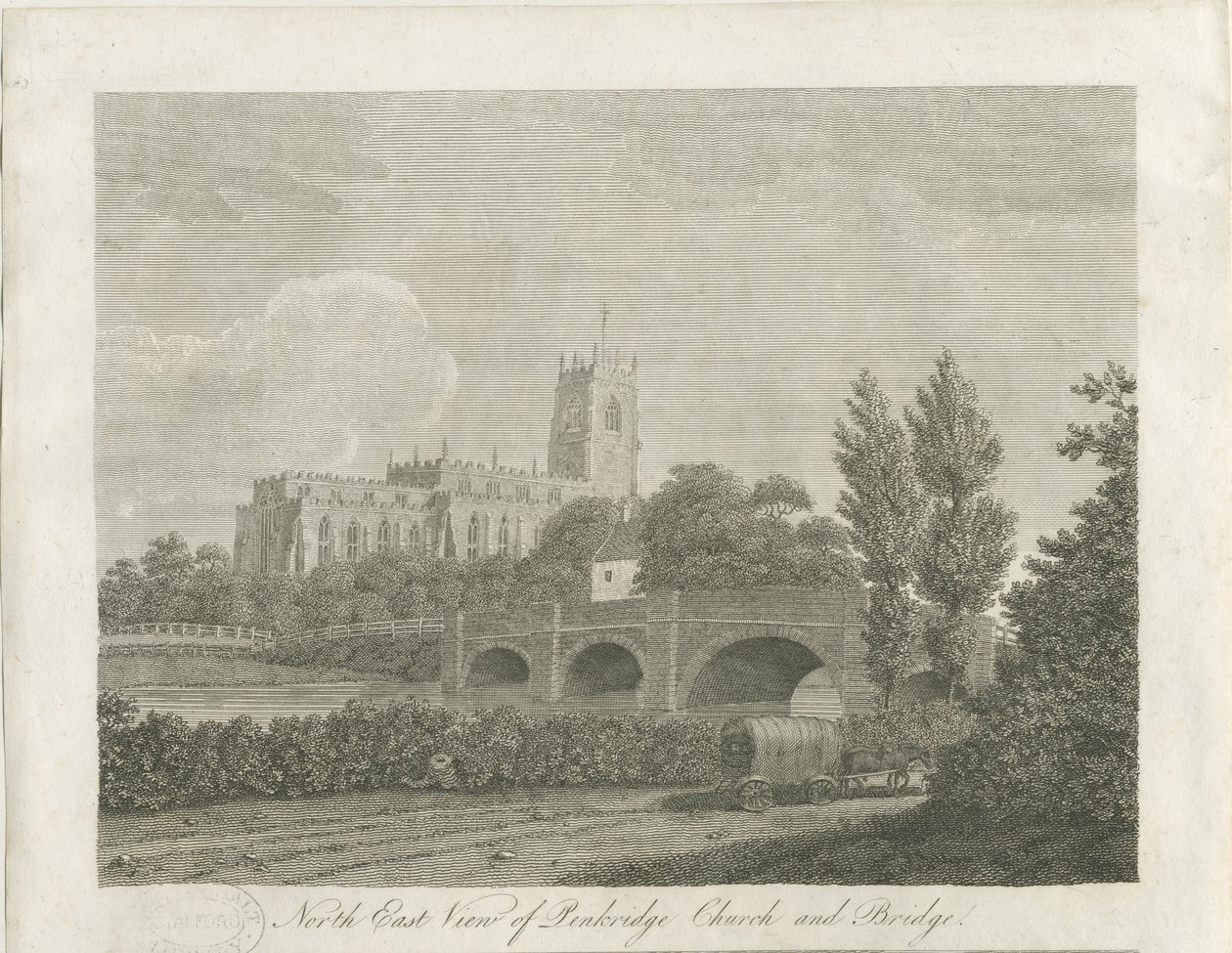 Penkridge Town - kirkko ja silta: kaiverrus, nd [1700-luvun lopulla] (painettu) tekijältä School English