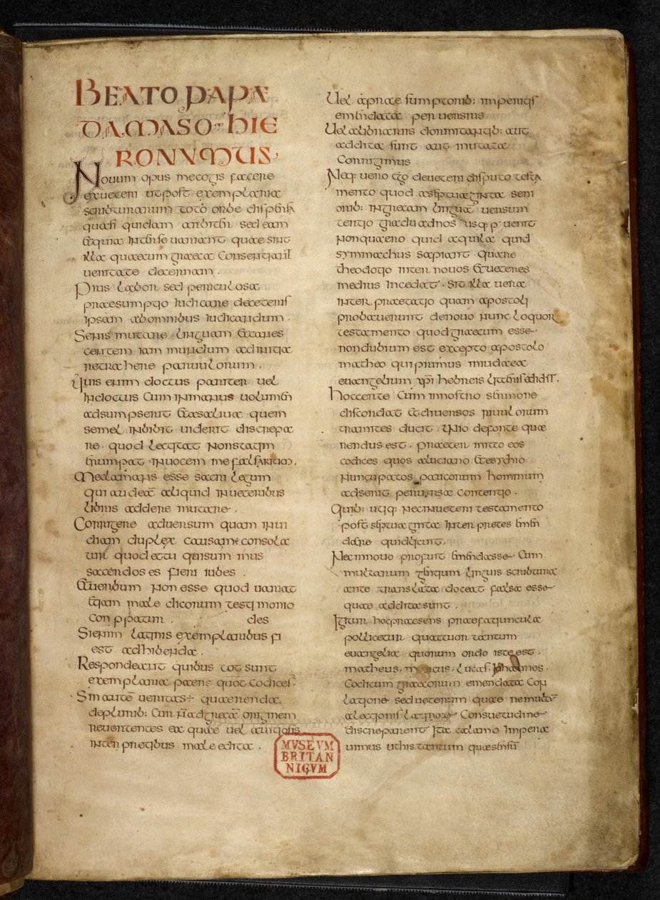 Royal MS Q E VI f.2r Sivu evankeliumeista (