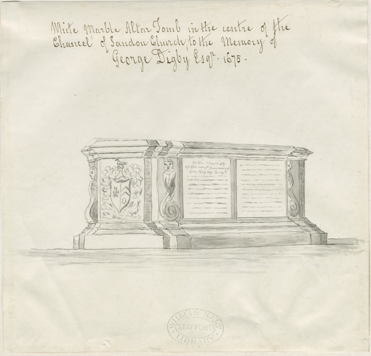Sandon Church - George Digbyn hauta: seepiapesupiirros, nd [?18th century] (piirustus) tekijältä School English
