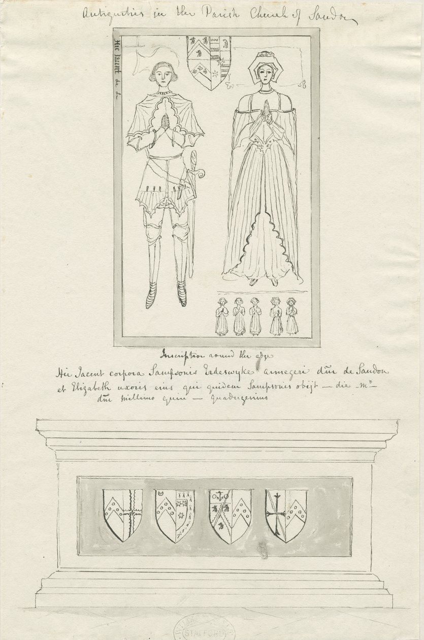 Sandon Church - Sampson Erdeswickin ja Elizabethin hauta [Grey]: kynä- ja mustepiirustus, nd [?18th century] (piirustus) tekijältä School English