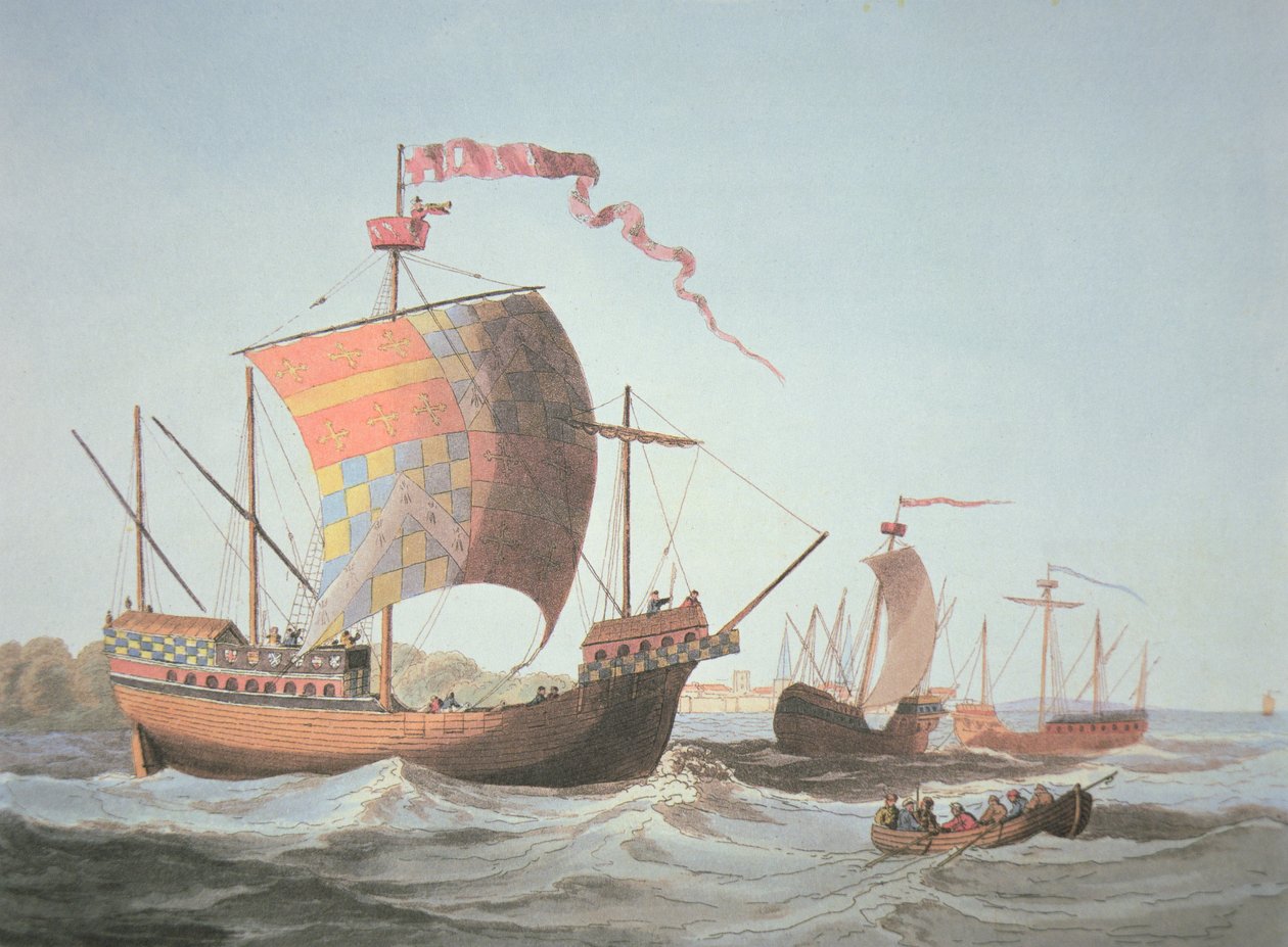 Edward IV:n valtakauden laivat vuonna 1482 (väri litho) tekijältä School English