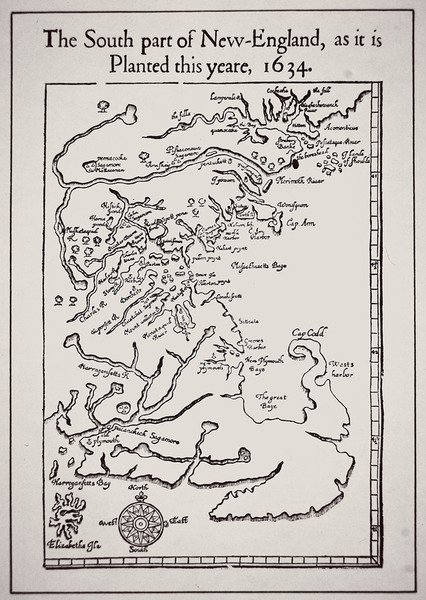 Uuden Englannin eteläosa sellaisena kuin se on istutettu tänä vuonna 1634 (litho) tekijältä School English