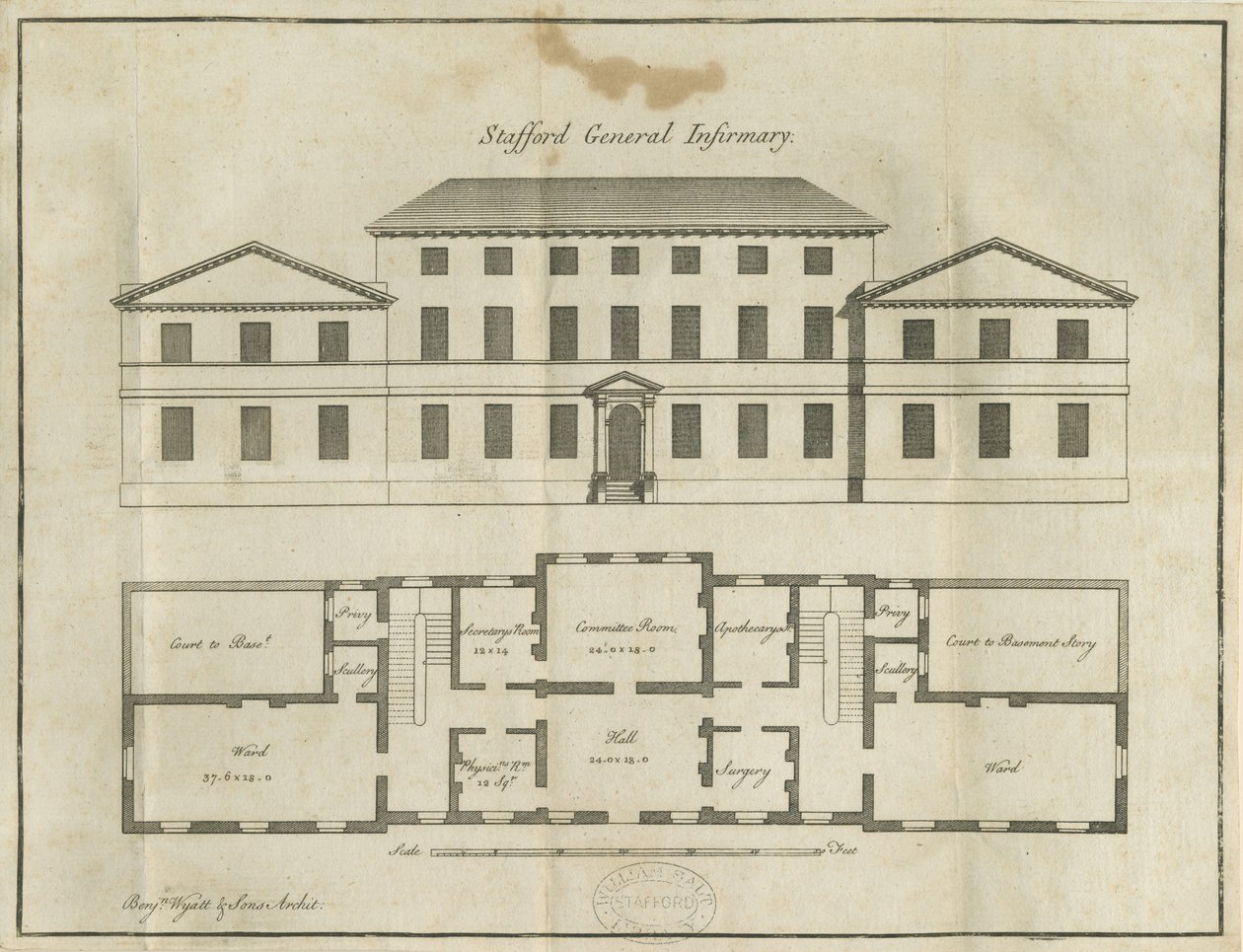 Stafford - County General Infirmary: kynäpiirros, nd [1700-luvun lopulla] (piirustus) tekijältä School English