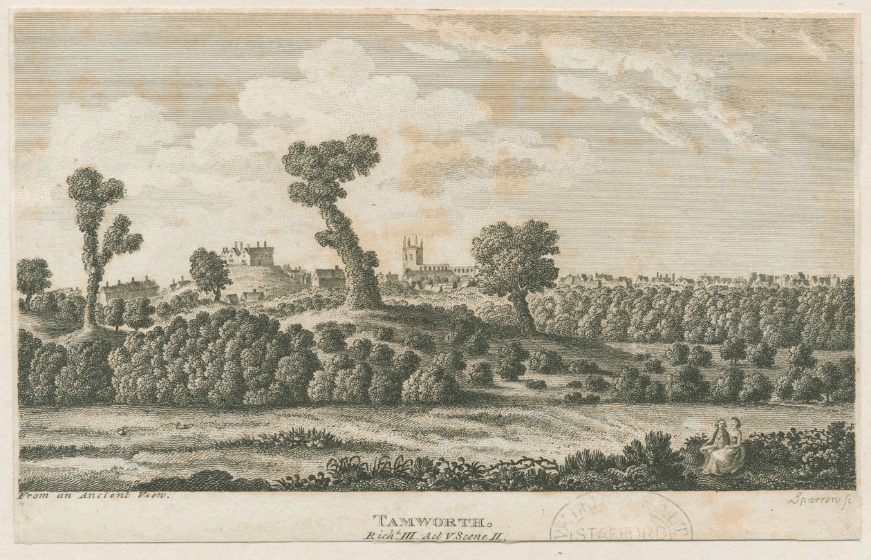 Tamworth Castle: kaiverrus ja [?1800-luku] (painettu) tekijältä School English
