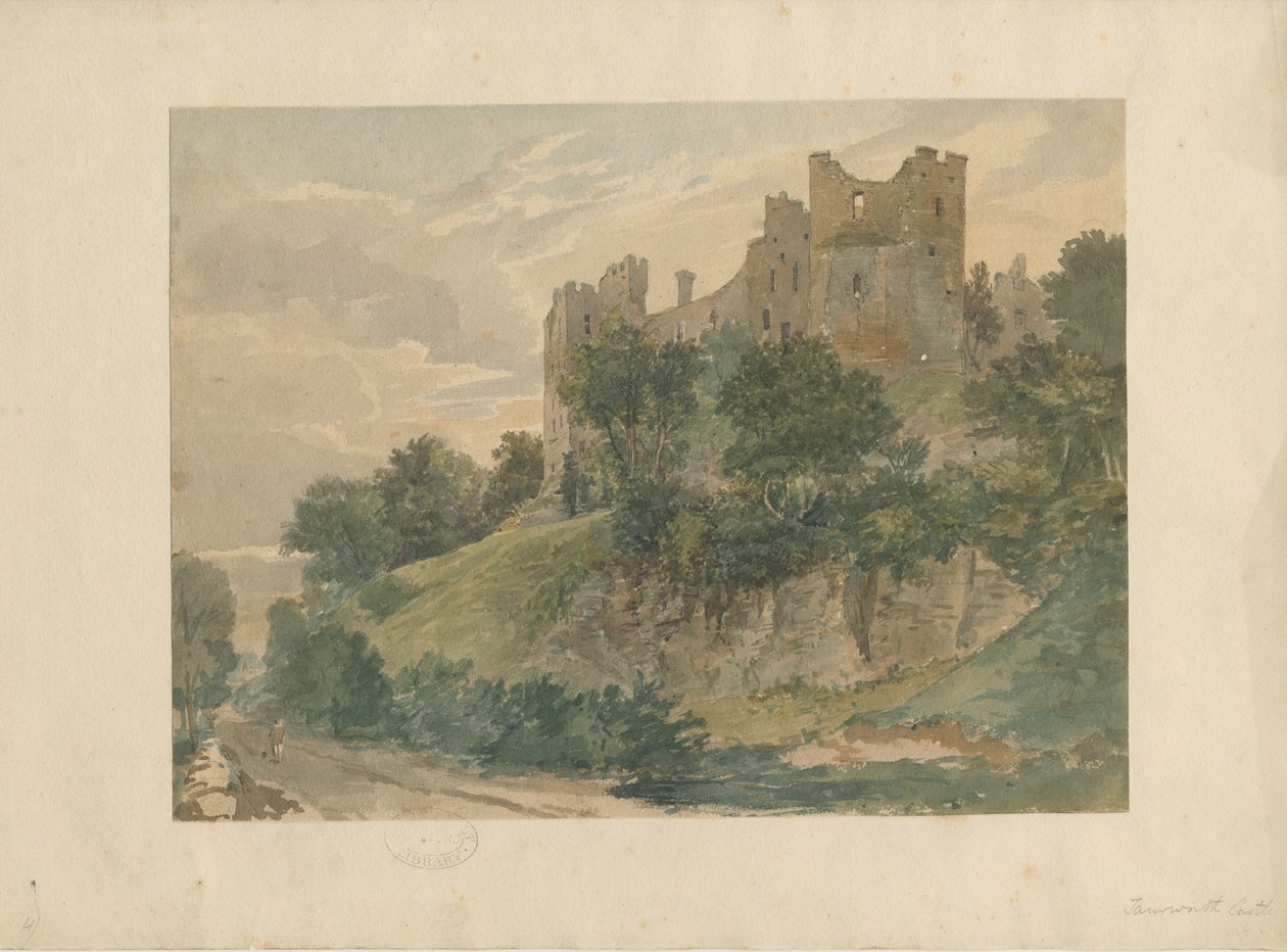 Tamworth Castle: akvarellipiirros, nd [?1800-luku] (maalaus) tekijältä School English