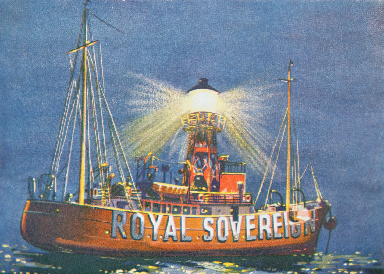 Royal Sovereign Lightship, joka sijaitsee Beachy Headin edustalla, Iso-Britanniassa (värilitho) tekijältä School English