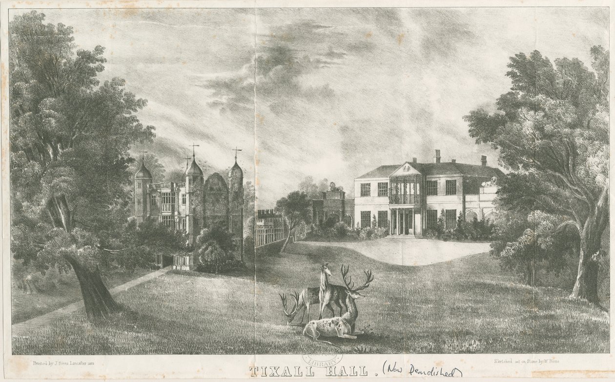 Tixall Hall and Gatehouse: litografia, nd [c 1833] (painettu) tekijältä School English