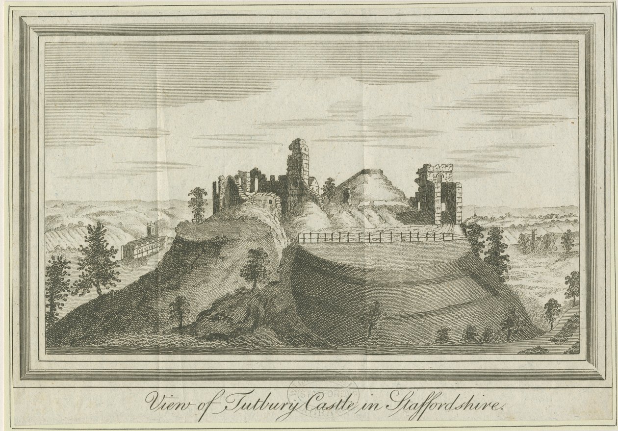 Tutbury Castle - East View: kaiverrus, nd [1731] (tulostus) tekijältä School English