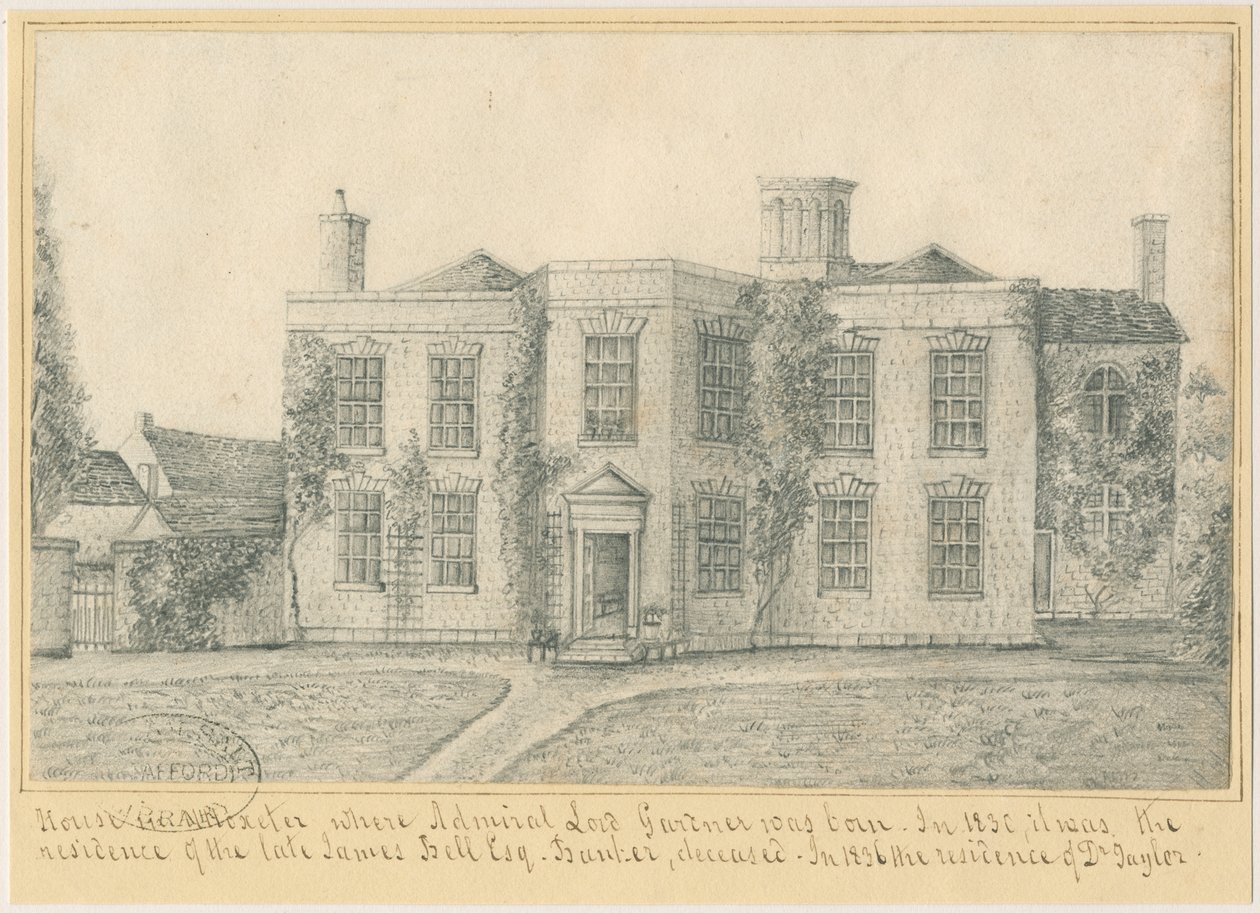 Uttoxeter Town - Admiral Lord Gardnerin syntymäpaikka: lyijykynäpiirros, nd [?1800-luvun puoliväli] (piirustus) tekijältä School English