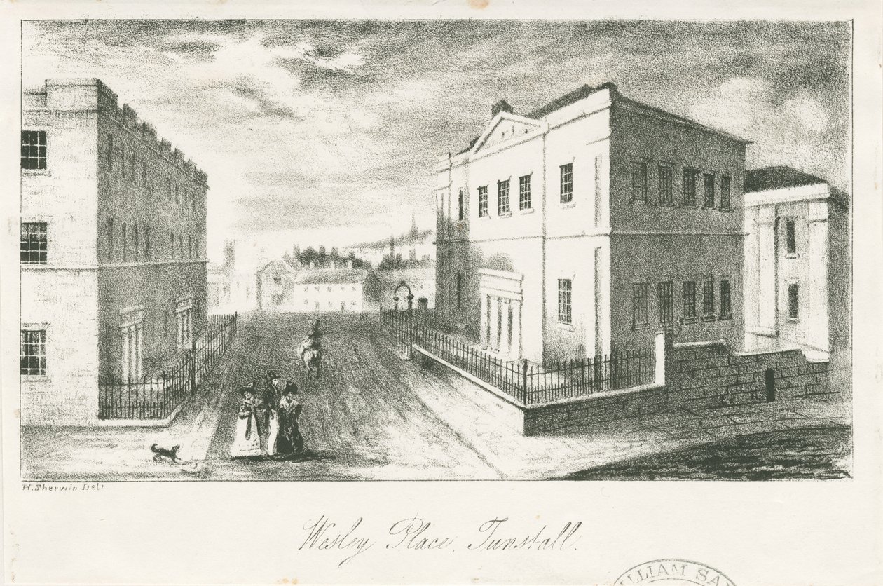 Wolstanton - "Wesley Place, Tunstall": litografia ja [1800-luvun puoliväli] (painettu) tekijältä School English