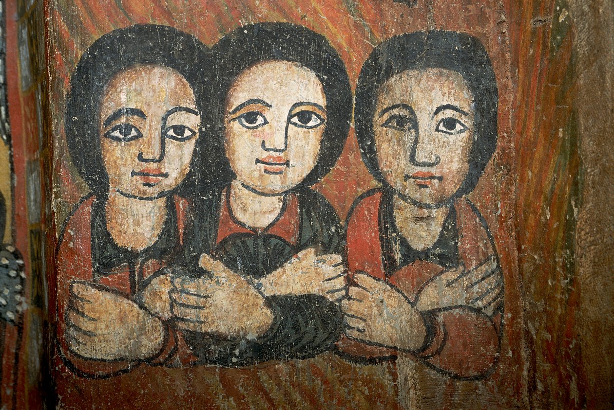 Yksityiskohta seinämaalauksesta (fresko) tekijältä School Ethiopian