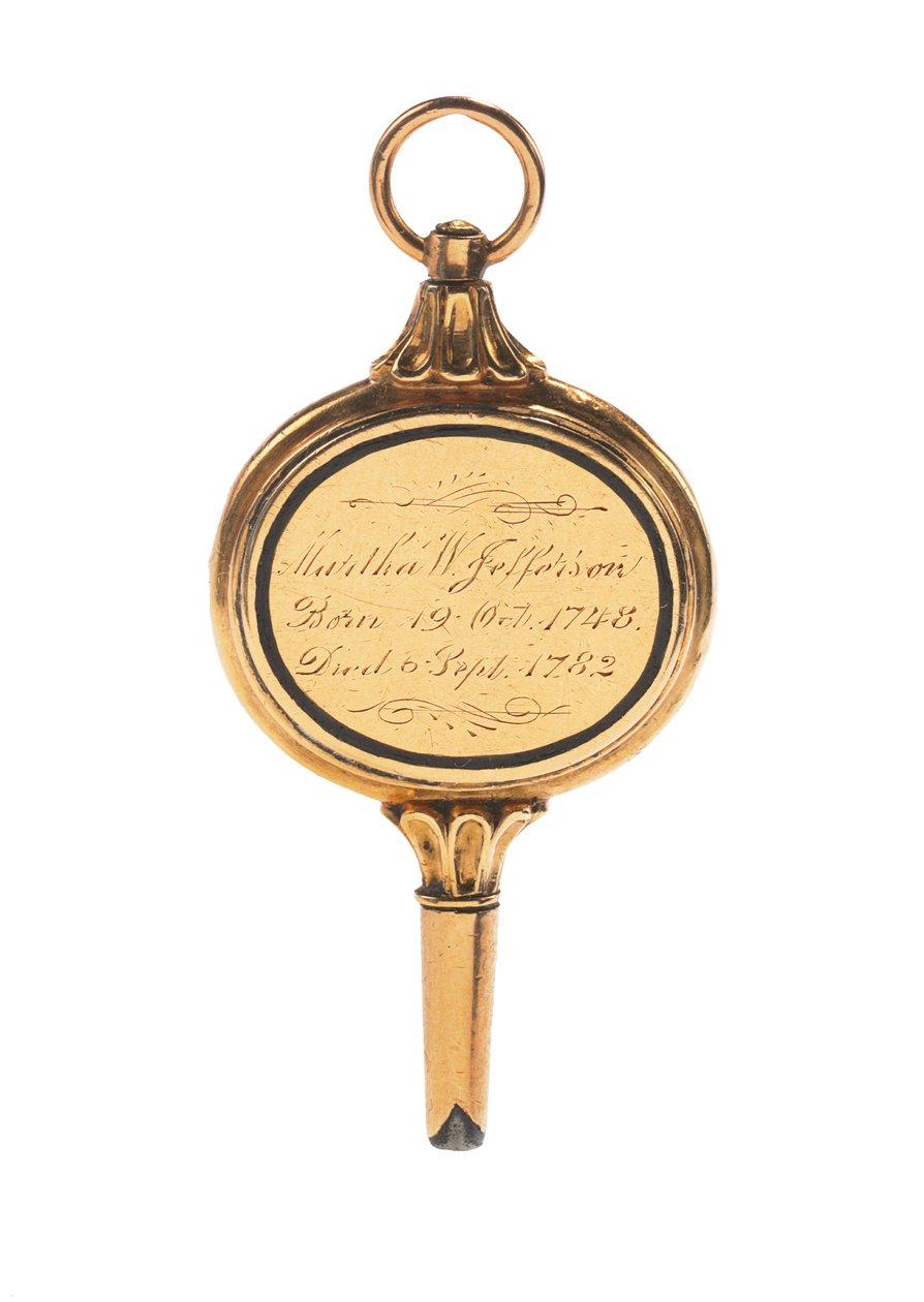 Memento mori -kaiverrettu kelloavain, jossa on Martha Wayles Jeffersonin hiuslukko, ranska tai englanti, 1700-luvun loppu - 1800-luvun alku (kulta) (katso myös 711002) tekijältä School European