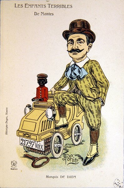 Marquis de Dionin karikatyyri, n. 1900 (väri litho) tekijältä School French