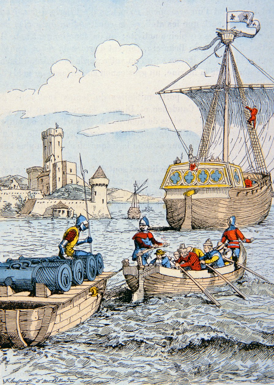 Kaarle VIII:n tutkimusmatka Italiaan vuonna 1494 (värilitho) tekijältä School French