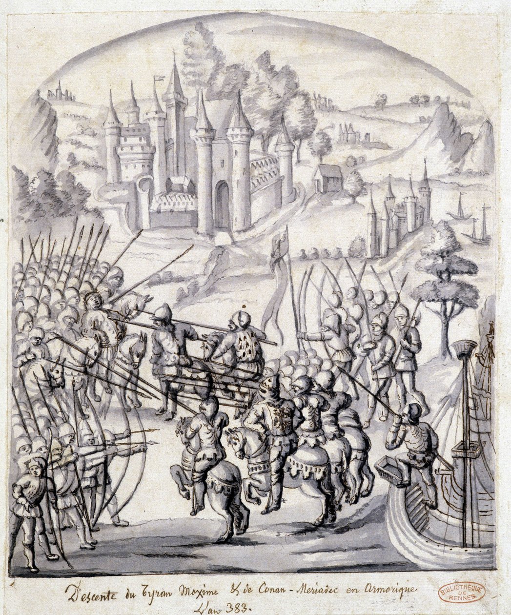 Tyrannin Maxime of Conan-Meriadec laskeutuminen Armoricissa vuonna 383 tekijältä School French
