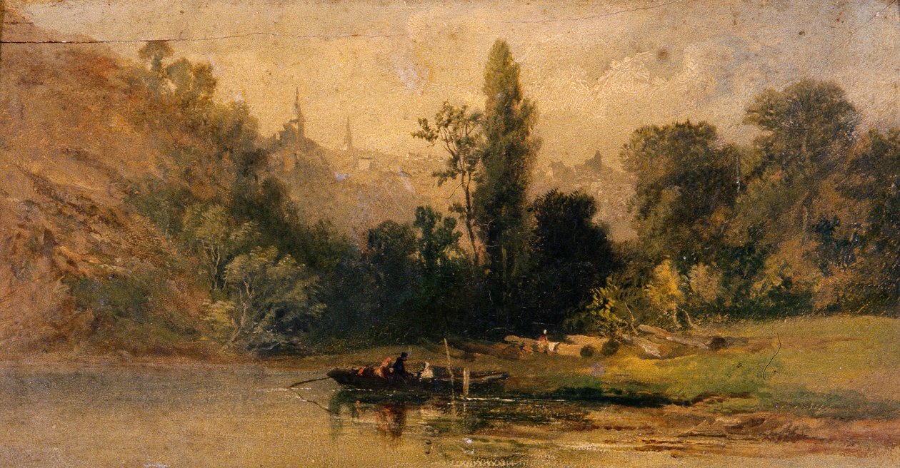 Dinan joelta, noin 1800 (öljy laudalle). tekijältä School French
