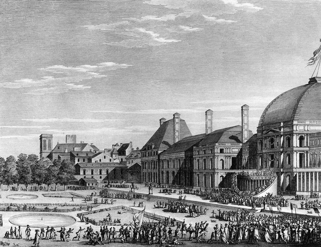 Ranskan vallankumous: Ylin republikaanien juhla 8. kesäkuuta 1794 Champs de Marsilla, jota johti Maximilien de Robespierre (1758-1794). Pariisi, Vallankumouksen historian instituutin kirjasto tekijältä School French