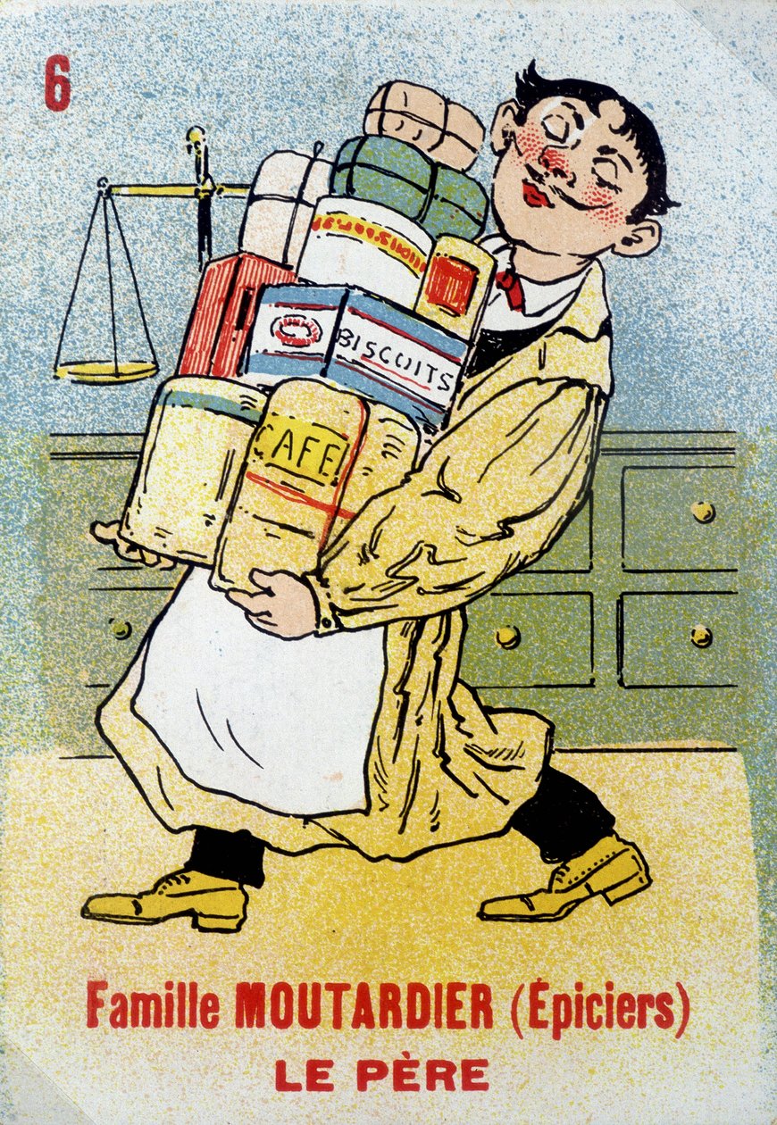 Game of the Seven Families: Sinappiperheen isä (Grocers). Jouier-korttimuseo, Issy-les-Moulineaux. tekijältä School French