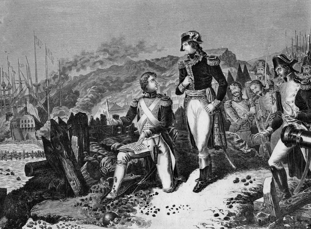 Kenraali Jean Andoche Junot (Jean-Andoche) (1771-1813), Abrantesin herttua kirjoittamassa kirjettä Napoleon Bonapartelle Toulonin piirityksessä joulukuussa 1793. Junot ja kenraali Napoleon Bonaparte Toulonin piirityksen aikana tekijältä School French