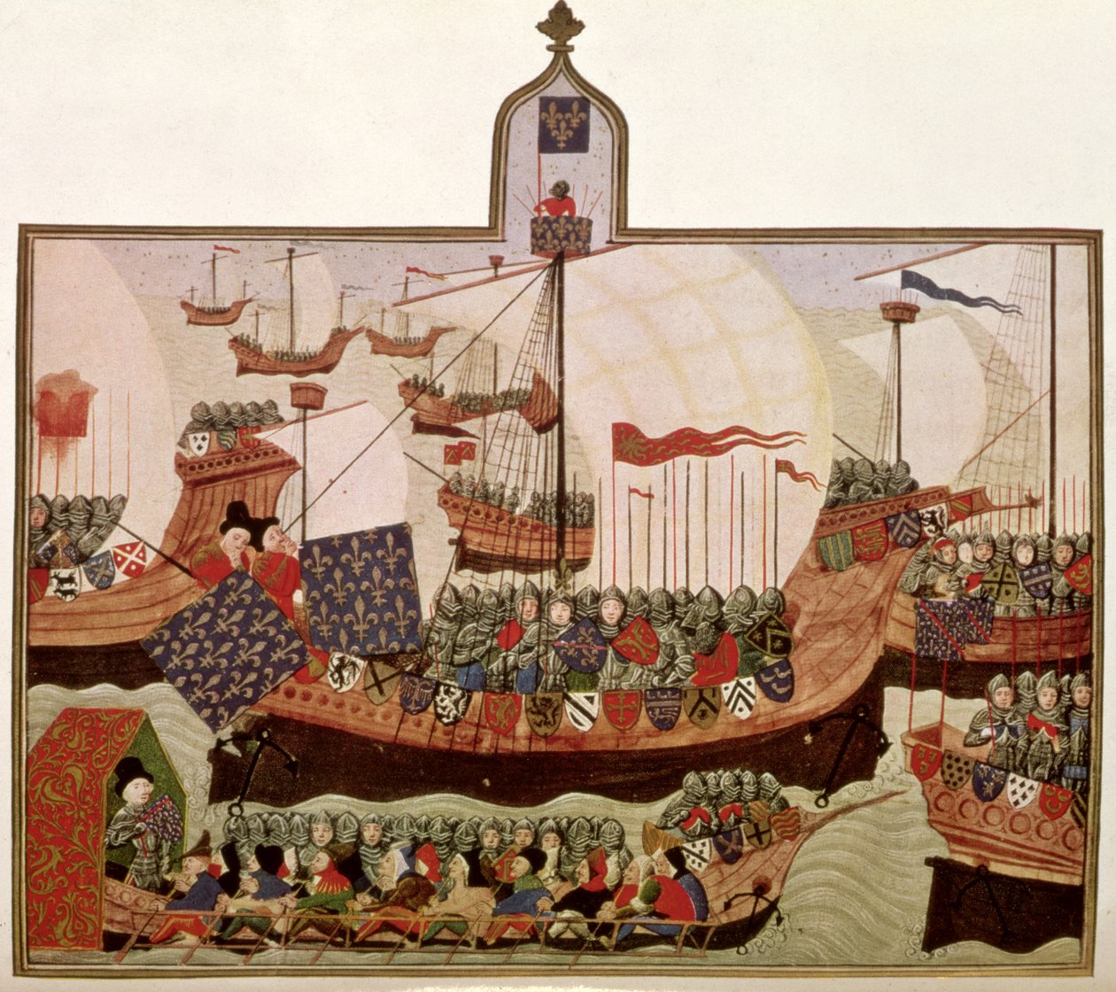 Harley 4379 f.60v Bourbonin herttuan retkikunta Barbaryyn, jonka Jean Froissart (n. 1333-1404) teloitti Pariisissa ranskalaiselle historioitsijalle Philip de Comminesille (1445-1509) (faksimile) tekijältä School French