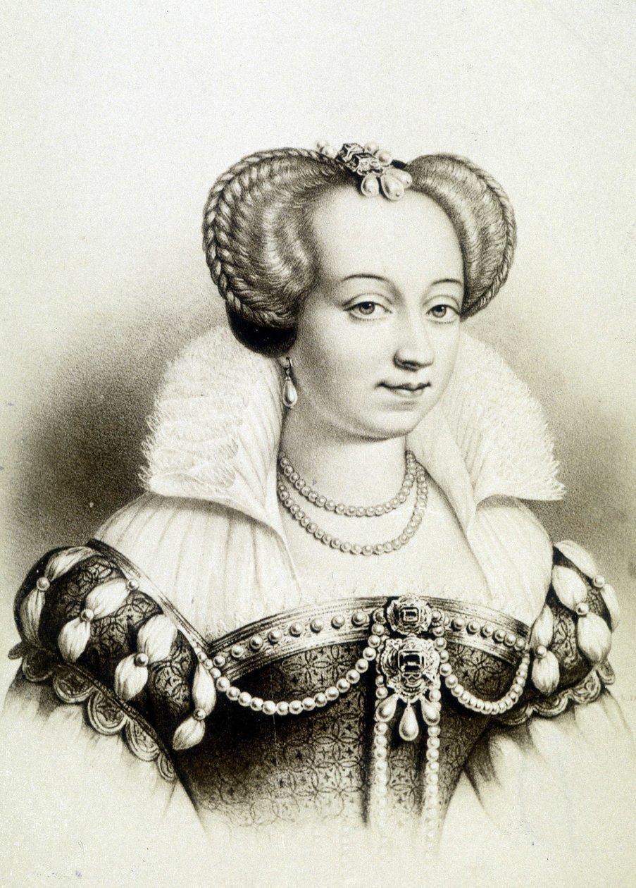 Kuningatar Margot (1553-1615), Navarran kuningatar, Henrik IV:n ensimmäinen vaimo, Margaret Valoisin muotokuva. tekijältä School French