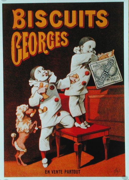 "Georges"-keksejä mainitseva juliste (väri litho) tekijältä School French