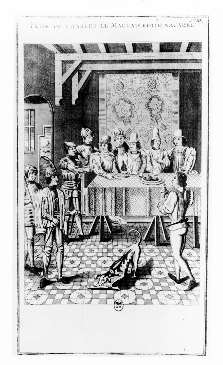 Navarran kuninkaan Kaarle II Pahan pidätys vuonna 1356 (kaiverrus) tekijältä School French