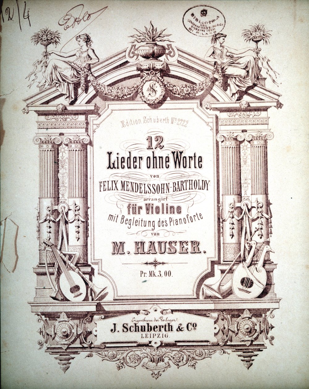 12 Lieder ilman sanoja pianon säestyksellä, Felix Mendelssohn (litho) tekijältä School German