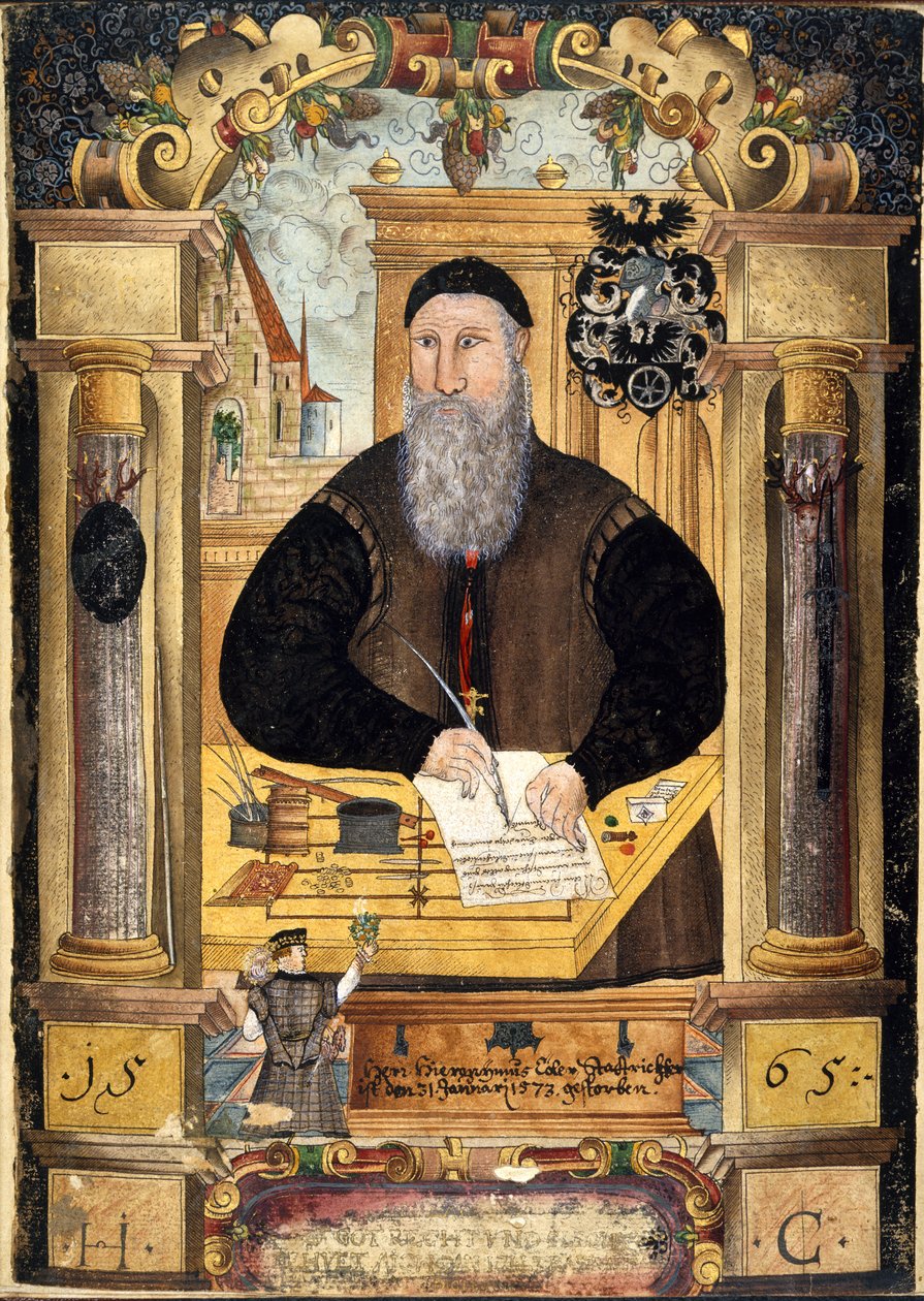 Lisää 15217 fol.1 Jerome Coeler vanhemman (k.1573) muotokuva Coelerin perheen muistelmakokoelmasta Nürnbergistä tekijältä School German