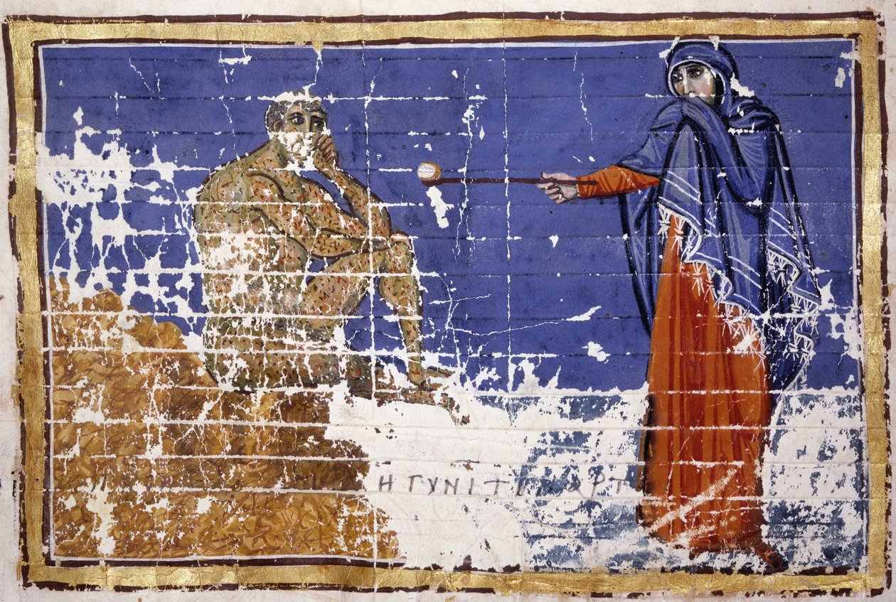Haavoilla peitetty työ – 10. vuosisadan kreikkalainen käsikirjoitus. Bibl. Marciana, Venetsia. tekijältä School Greek